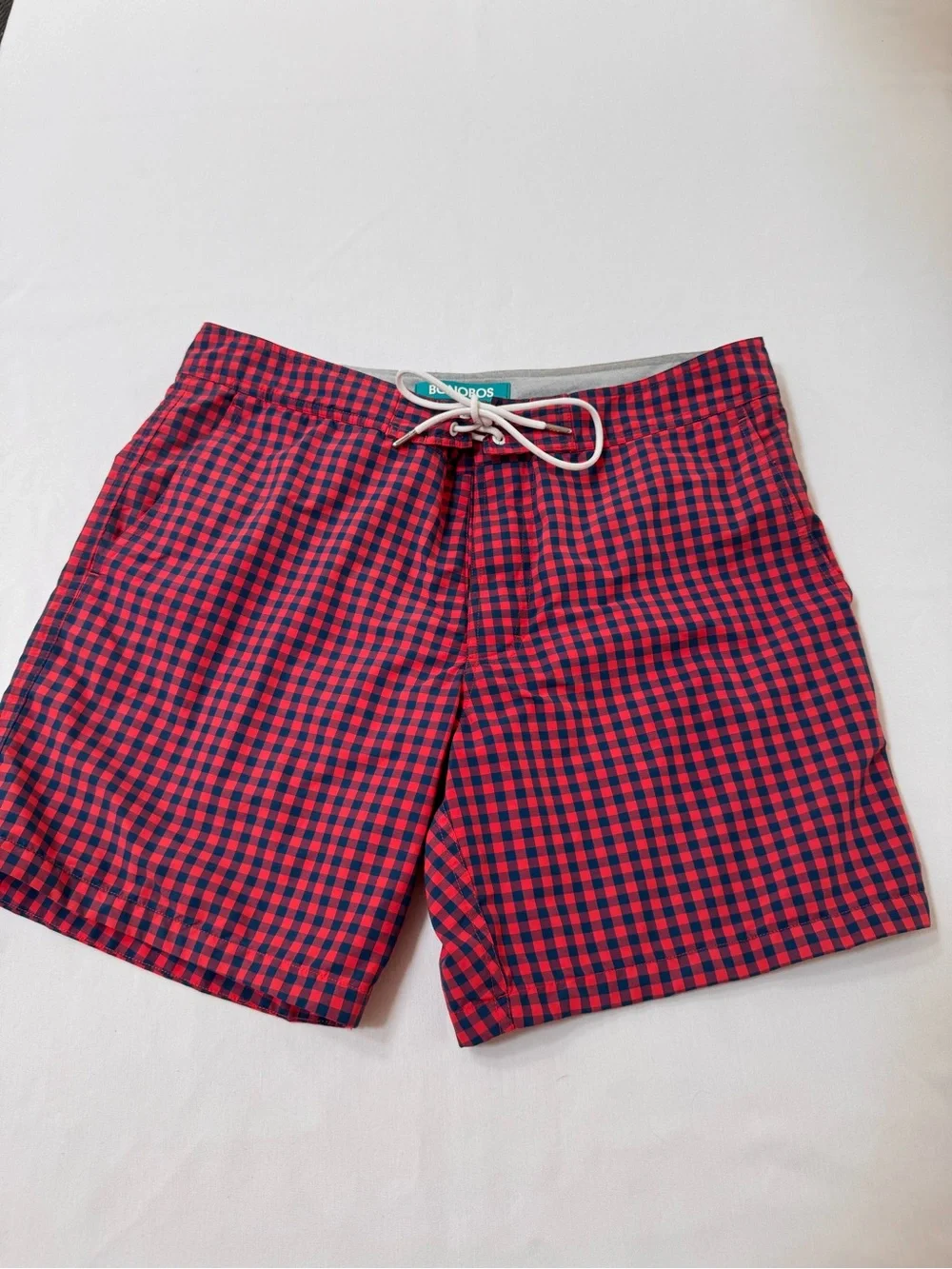 BONOBOS Swim Red Blue Gingham Lined 32 x 6.5